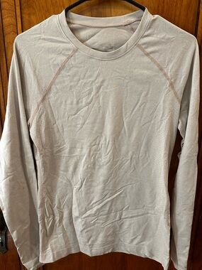 FIGS Light Beige Long Sleeve Crewneck Top